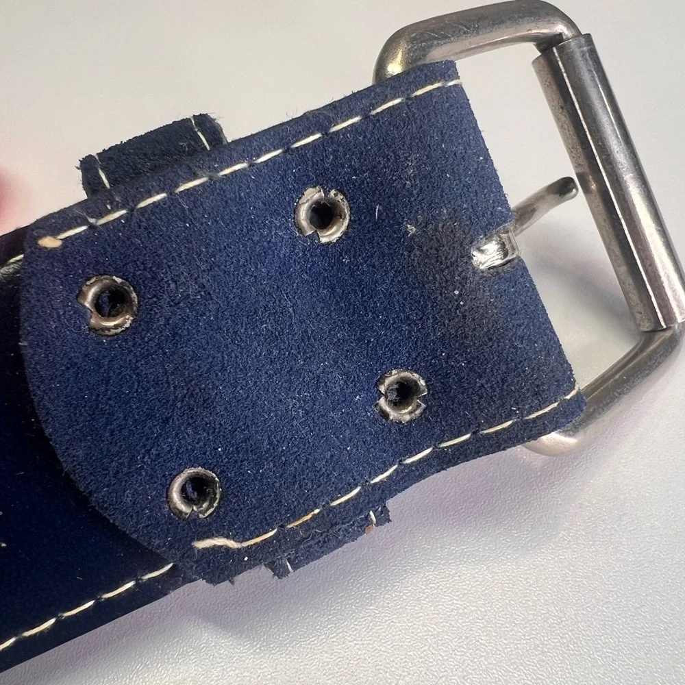 Simulated Suede Belt Blue With silver buckle and white stitching Vintage